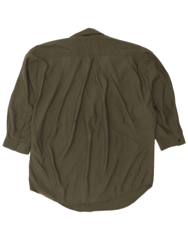 Zara Womens 3/4 Sleeve Oversized Pullover Shirt UK 6 XS Khaki Lyocell