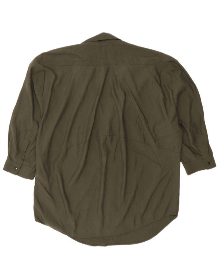Zara Camisa tipo jersey extragrande con manga 3/4 para mujer UK 6 XS Khaki Lyocell