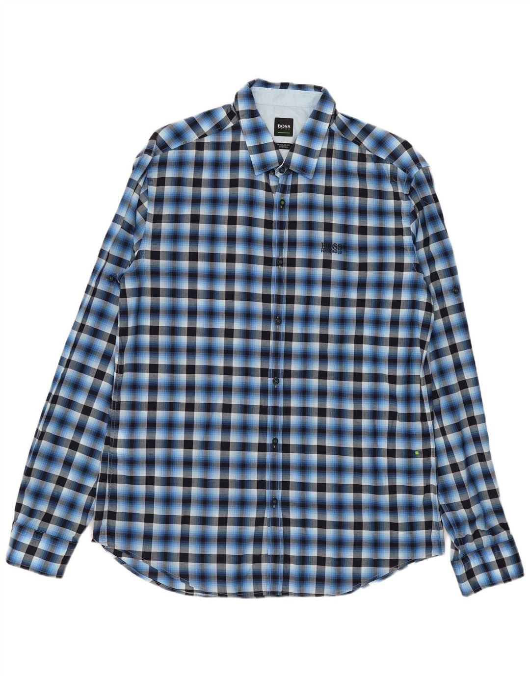 Camisa Hugo Boss Hombre Stretch Regular Fit Algodón A Cuadros Azul Grande