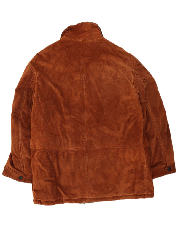 Vintage hombres gamuza cortavientos abrigo IT 56 3XL marrón colorblock cuero