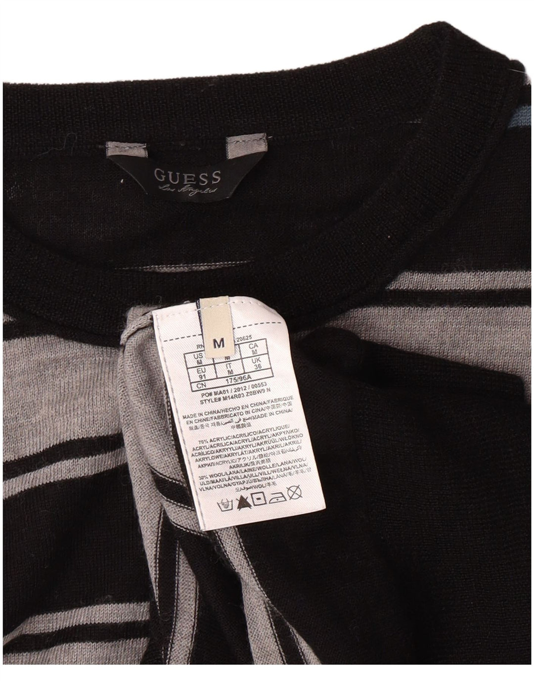 GUESS Suéter tipo jersey con cuello redondo para hombre Acrílico a rayas negras medianas