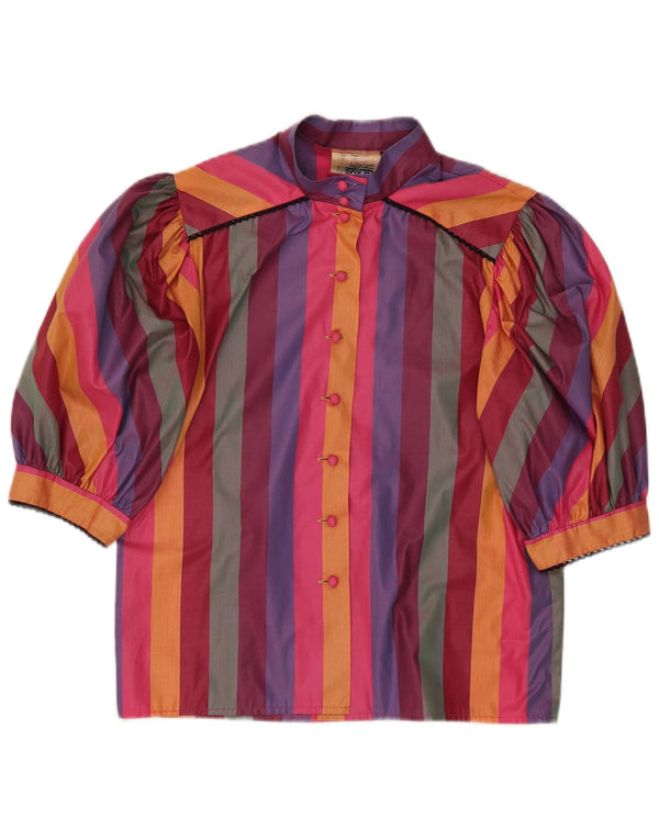 Vintage mujer manga corta camisa blusa EU 38 medio multicolor rayas