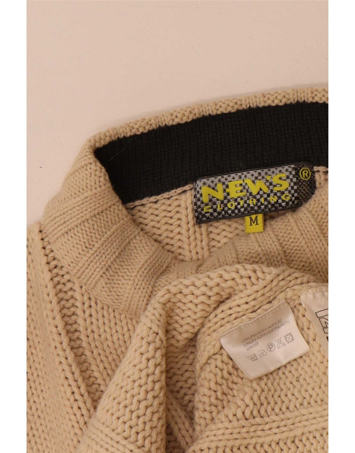 Vintage hombres tortuga cuello jumper suéter medio beige rayas