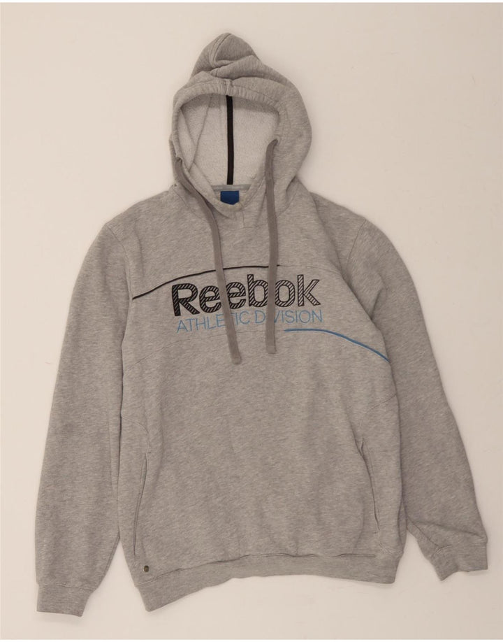 REEBOK Mens Graphic Hoodie Jumper Small Grey Vintage Reebok and Second-Hand Reebok from Messina Hembry 