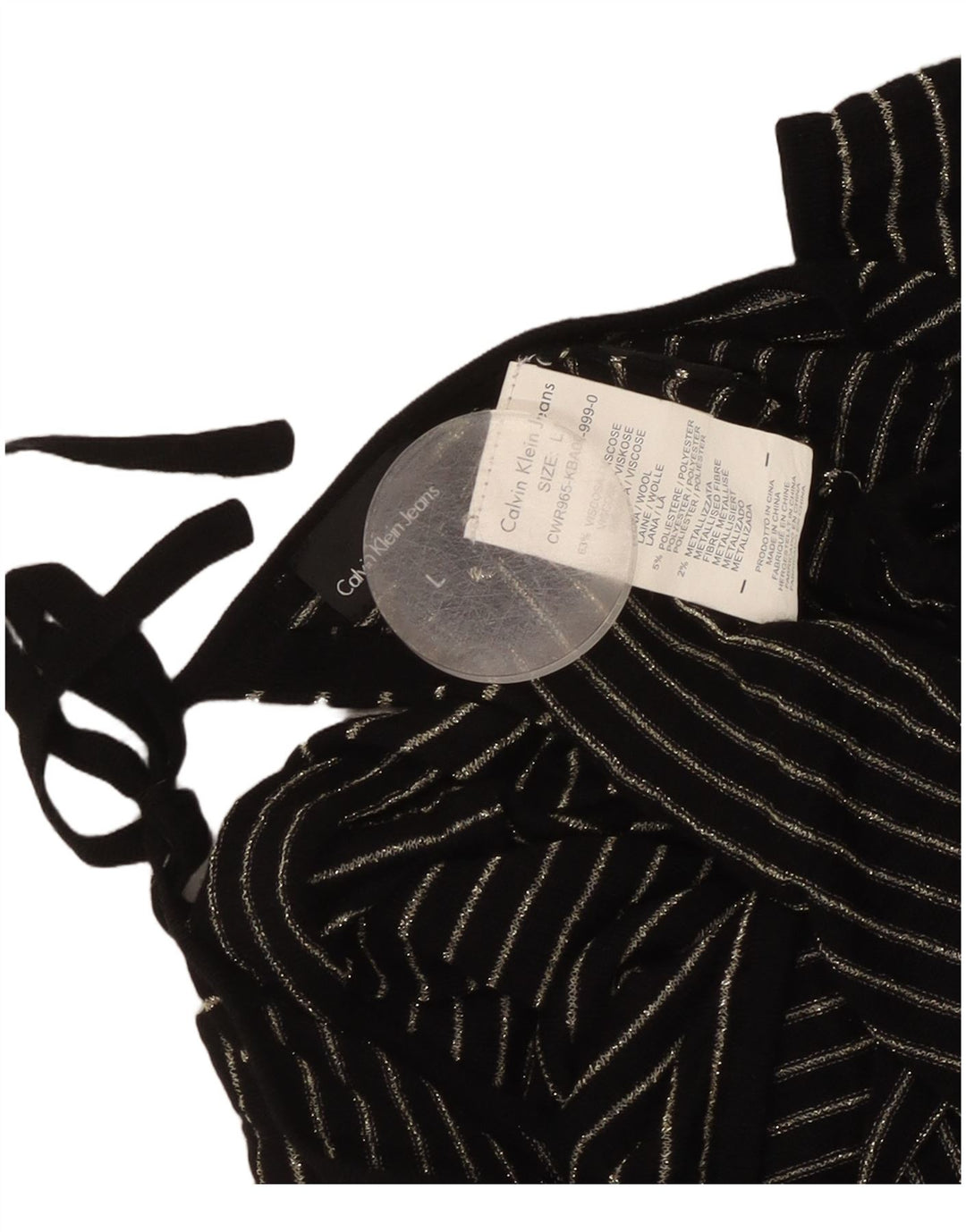 Calvin Klein Blusa corta para mujer UK 40 Grande Viscosa a rayas negras