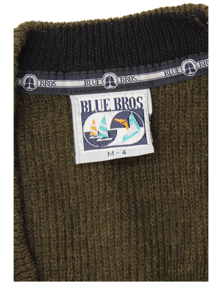 Vintage hombres Cardigan suéter medio lana caqui