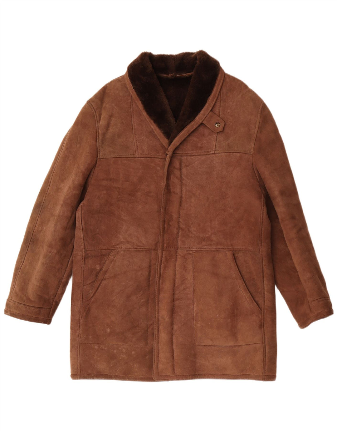Vintage hombres shearling abrigo Reino Unido 40 marrón grande