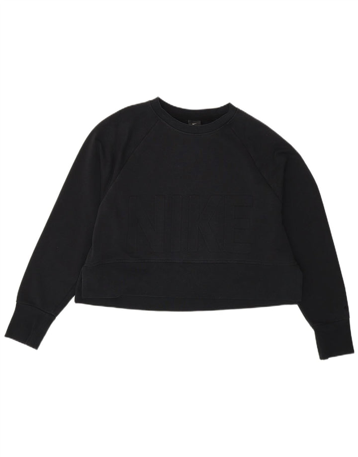 NIKE Mujer Oversize Crop Graphic Sudadera Jumper UK 10 Small Negro