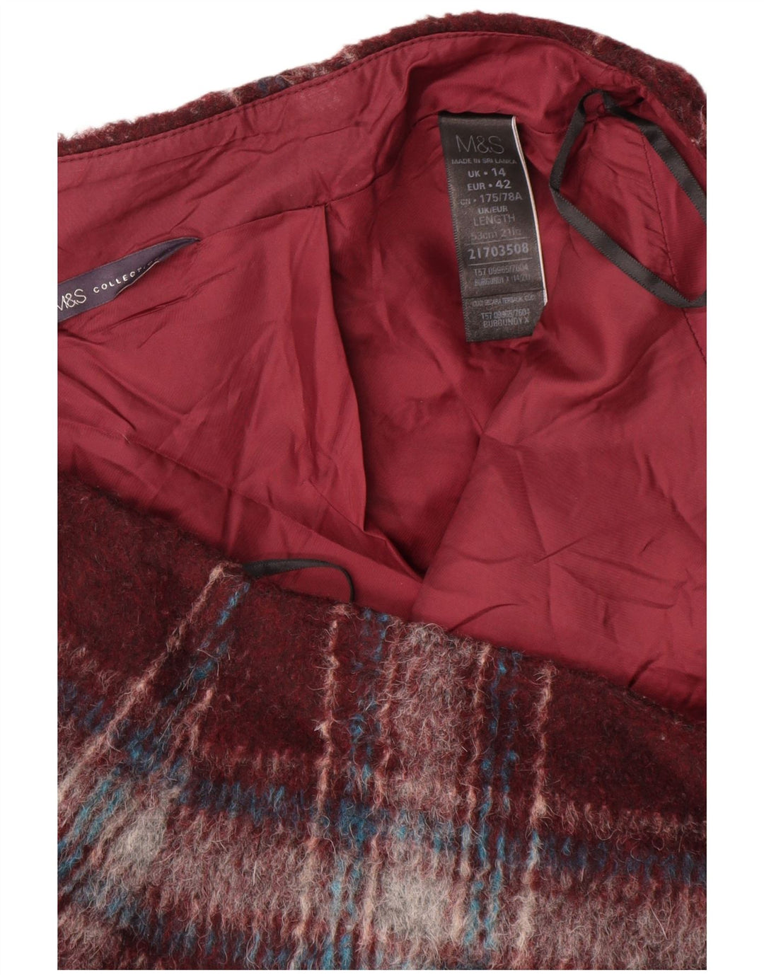 Marks & Spencer Minifalda para mujer UK 14 Large W34 Poliéster a cuadros burdeos
