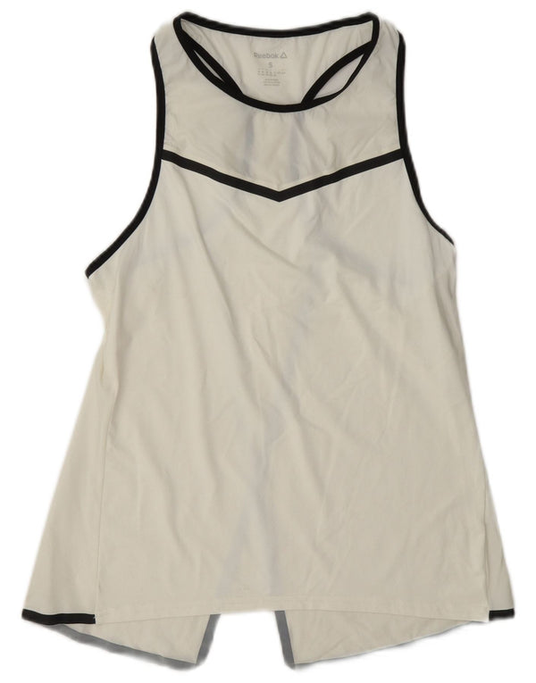 Reebok Camiseta sin mangas gráfica para mujer UK 8/10 Small White