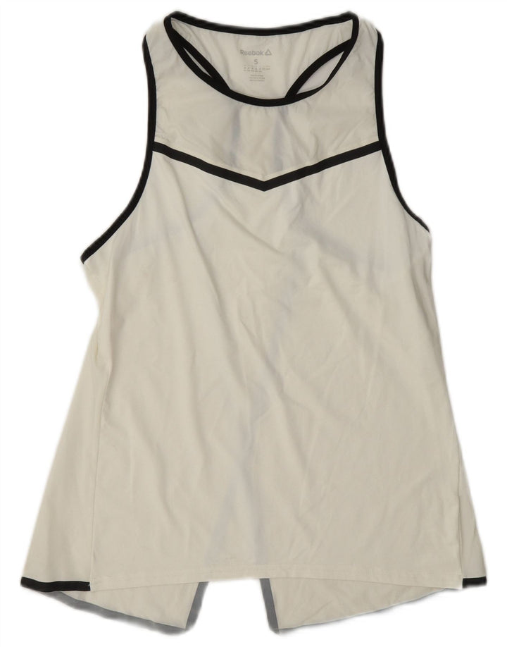 Reebok Camiseta sin mangas gráfica para mujer UK 8/10 Small White