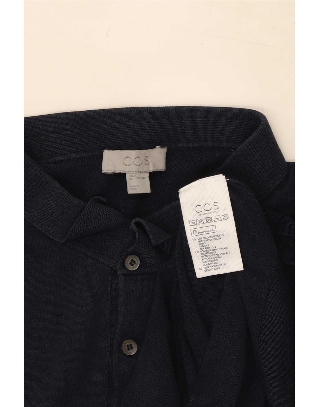 Cos Polo para hombre grande de seda azul marino