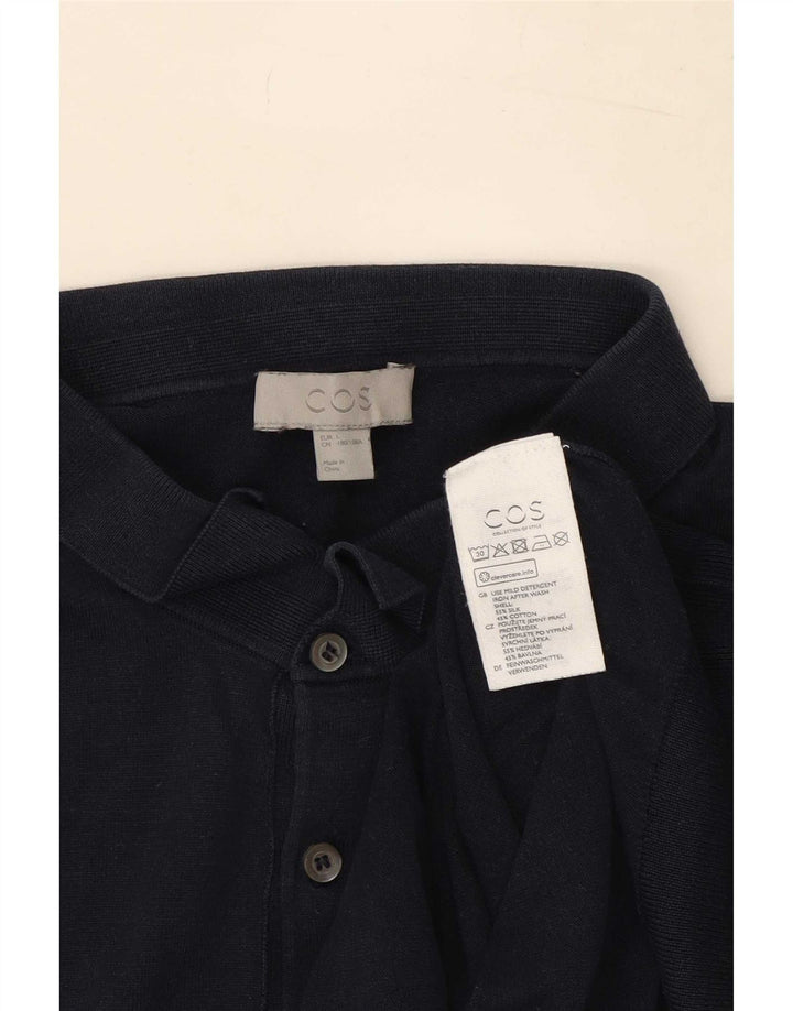 Cos Polo para hombre grande de seda azul marino