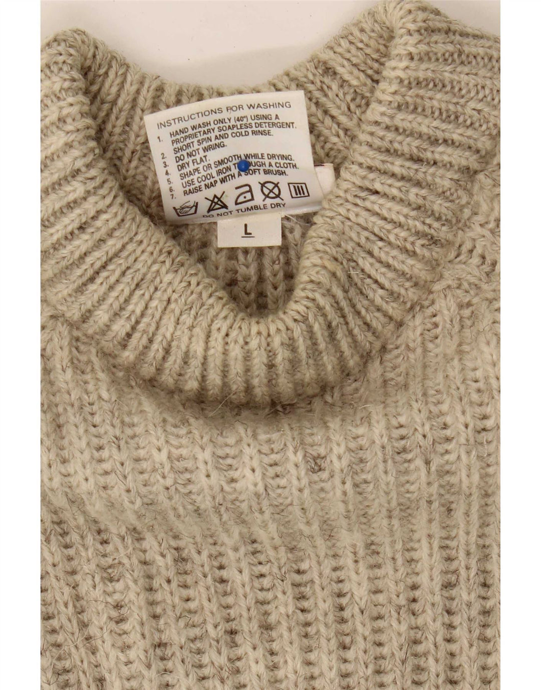 Vintage hombres tortuga cuello jersey suéter grande beige colorblock lana