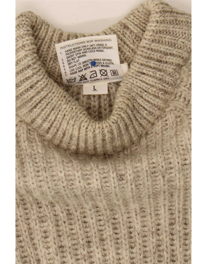 Vintage hombres tortuga cuello jersey suéter grande beige colorblock lana