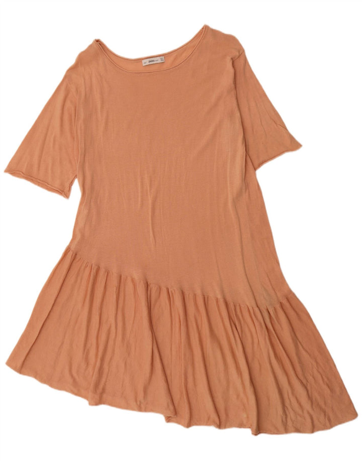 Zara Vestido Asimétrico Mujer UK 44 Naranja Mediano