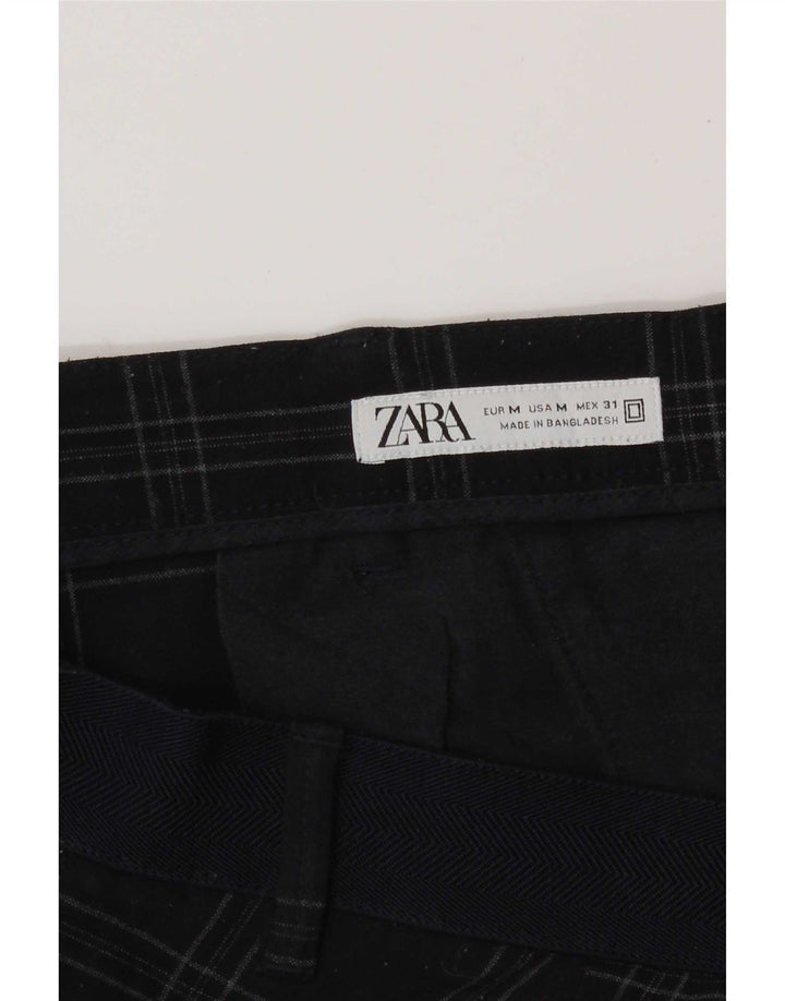 Zara Mujer Pantalón Chino Slim Medium W31 L29 Poliéster A Cuadros Azul Marino