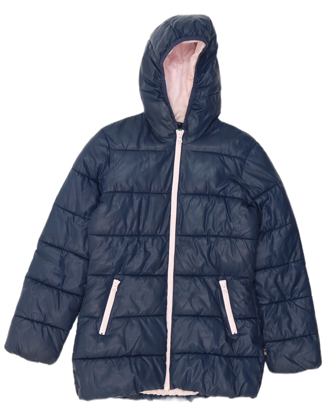 Benetton Chaqueta Acolchada Con Capucha Mujer UK 8 Small Azul Marino