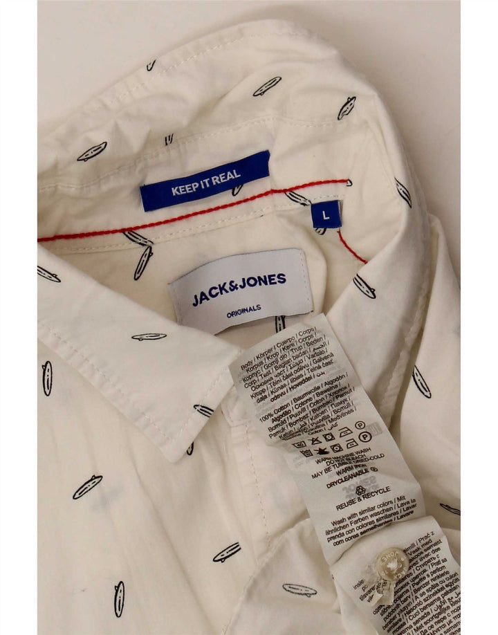Jack & Jones Hombre Camisa De Manga Corta Large White Spotted Cotton