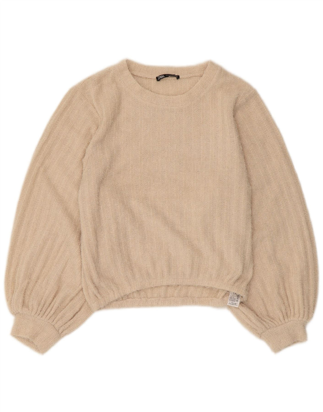 Zara Mujer Cuello Redondo Jersey Jersey UK 10 Small Beige Poliéster A Rayas