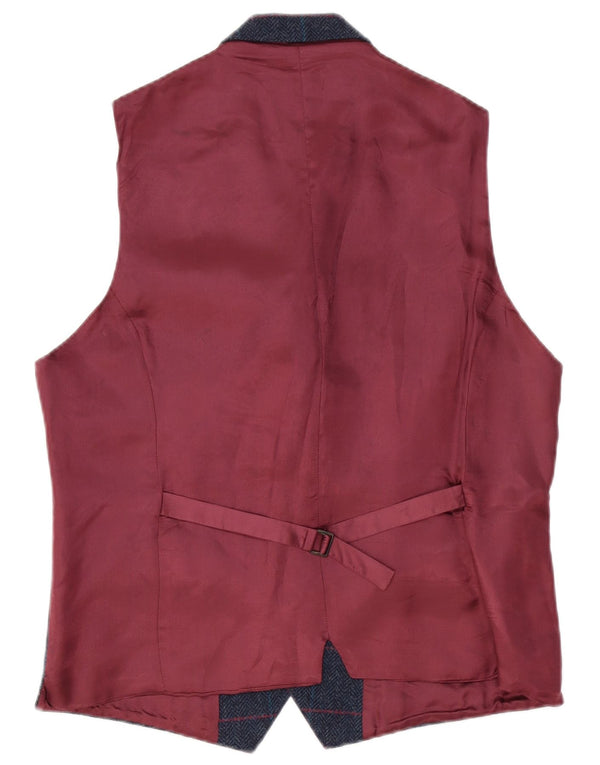 Hawes & Curtis Chaleco para hombre UK 40 Medium Azul marino Check Viscosa