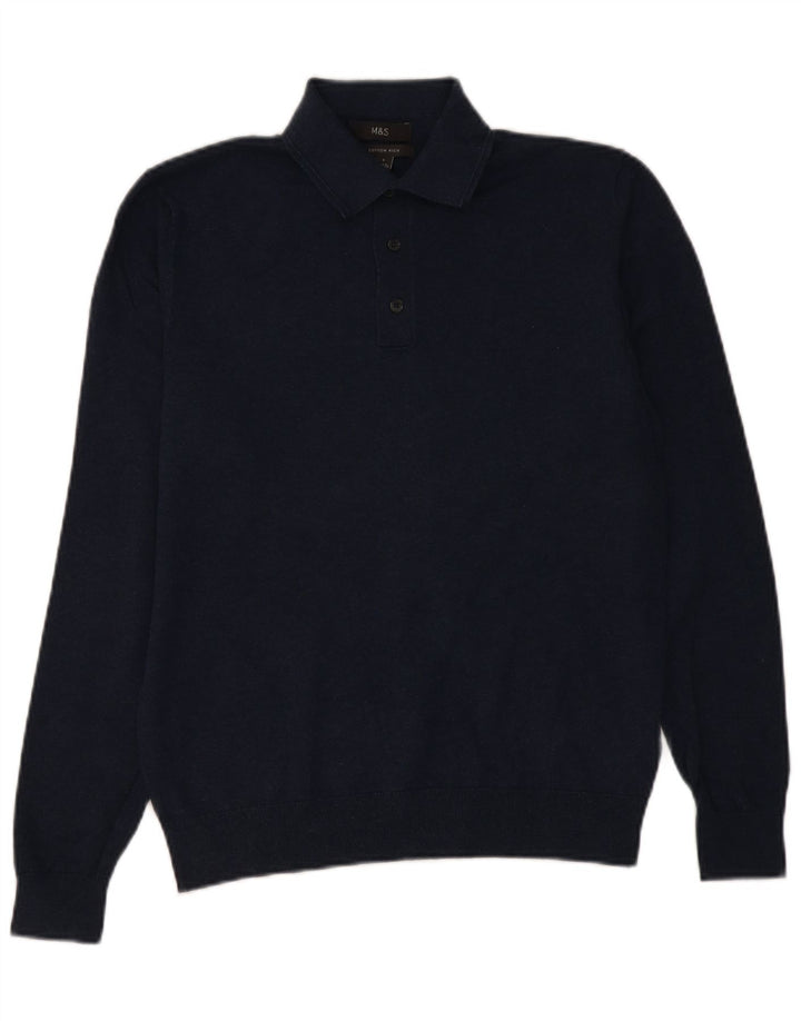 MARKS & SPENCER Mens Polo Neck Jumper Sweater Small Navy Blue Cotton