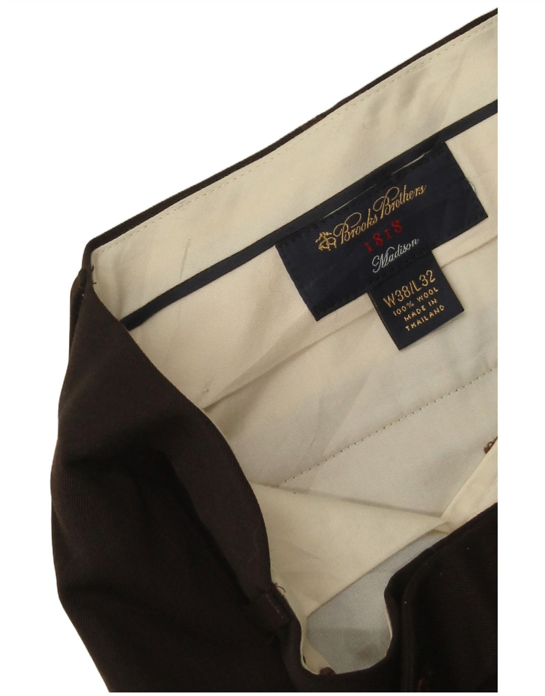 BROOKS BROTHERS Pantalón de traje recto Madison para hombre W38 L32 Lana marrón