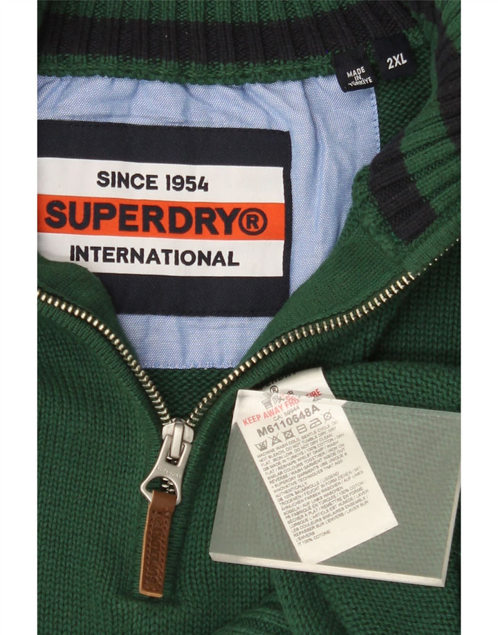 SUPERDRY Suéter tipo jersey con cuello y cremallera para hombre 2XL Algodón verde