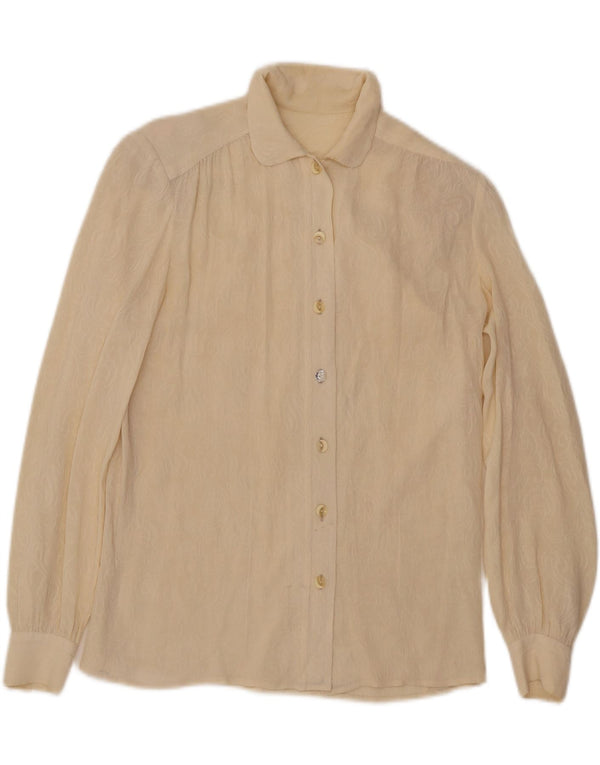 Vintage mujer ver a través de camisa blusa Reino Unido 14 Medio Beige