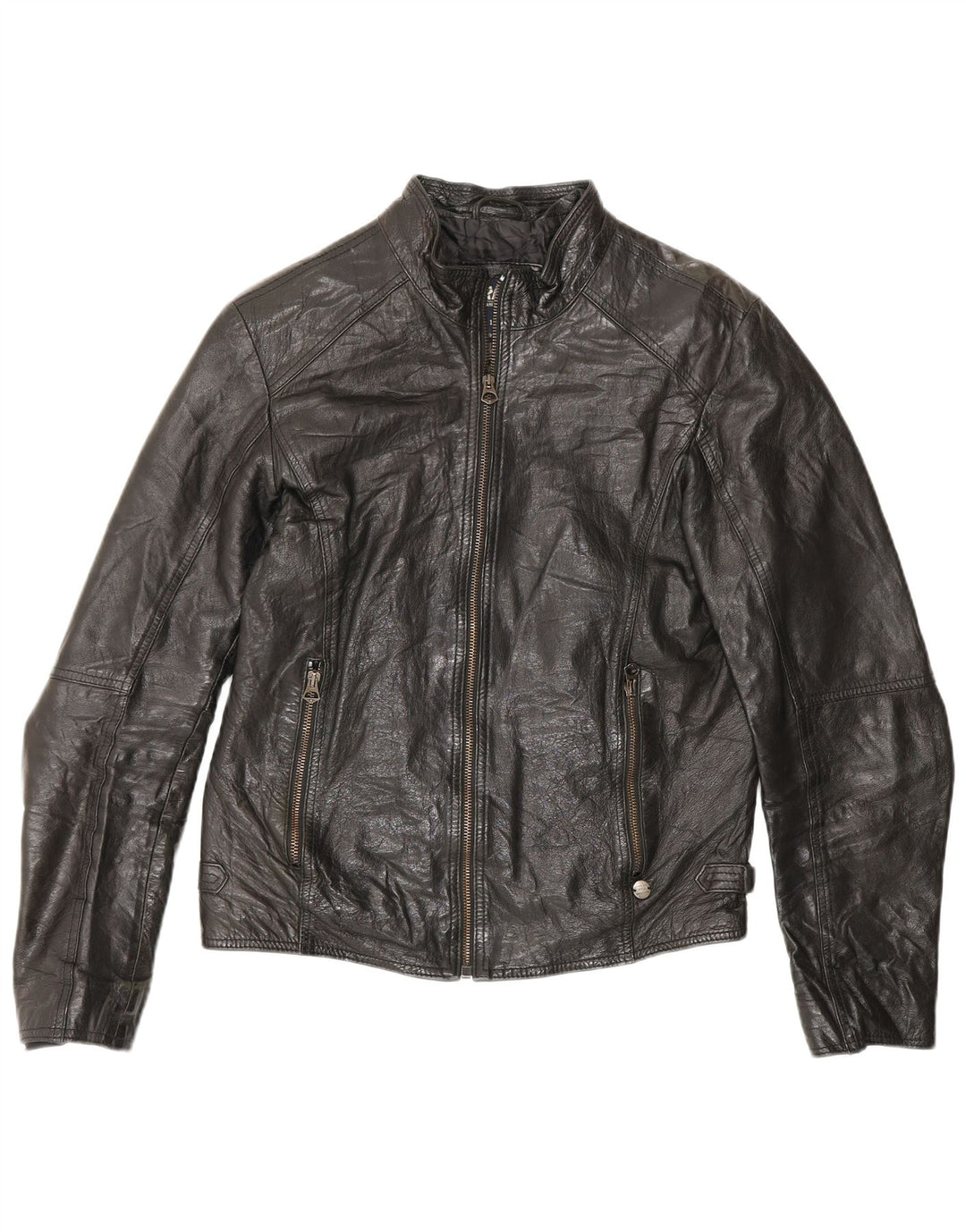 Rifle Mujer Cuero Racer Chaqueta Uk 14 Mediano Negro