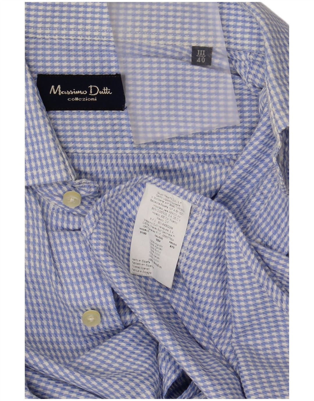 Camisa Massimo Dutti Hombre Talla 40 Algodón Pata De Gallo Azul Medio