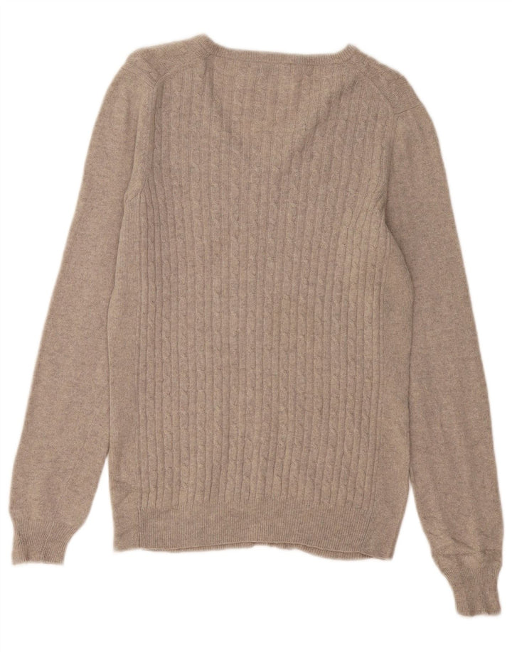 FRED PERRY Jersey con cuello en V para mujer UK 12 Lana gris medio