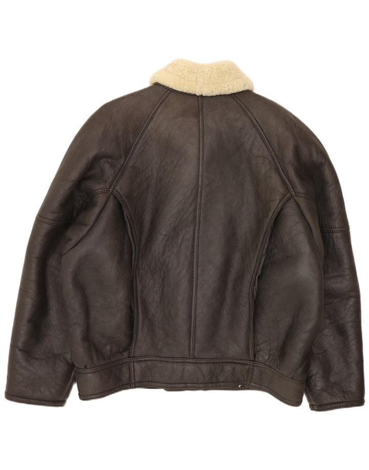 Chaqueta de piel de oveja vintage para hombre IT 52 XL cuero marrón