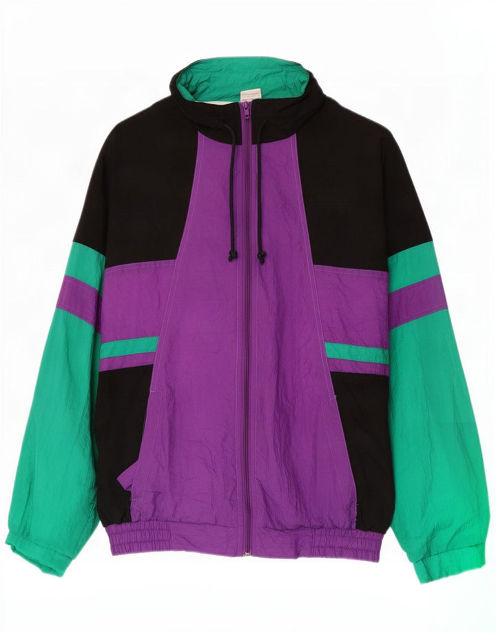 Vintage hombres chándal top chaqueta grande multicolor colorblock poliamida