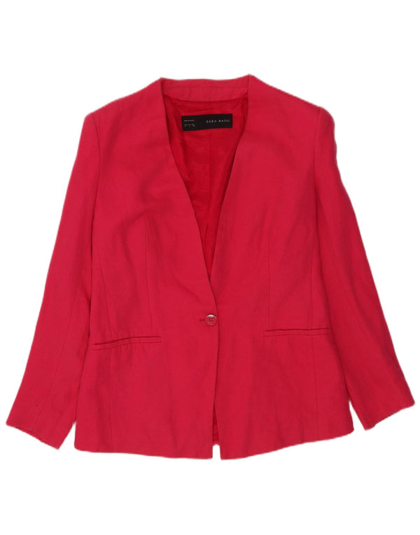 Zara Chaqueta Blazer De 1 Botón para Mujer UK 46 Grande Algodón Rosa