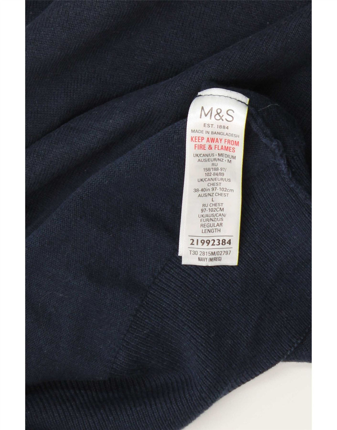 Marks & Spencer Jersey de cuello redondo para hombre de algodón azul marino mediano