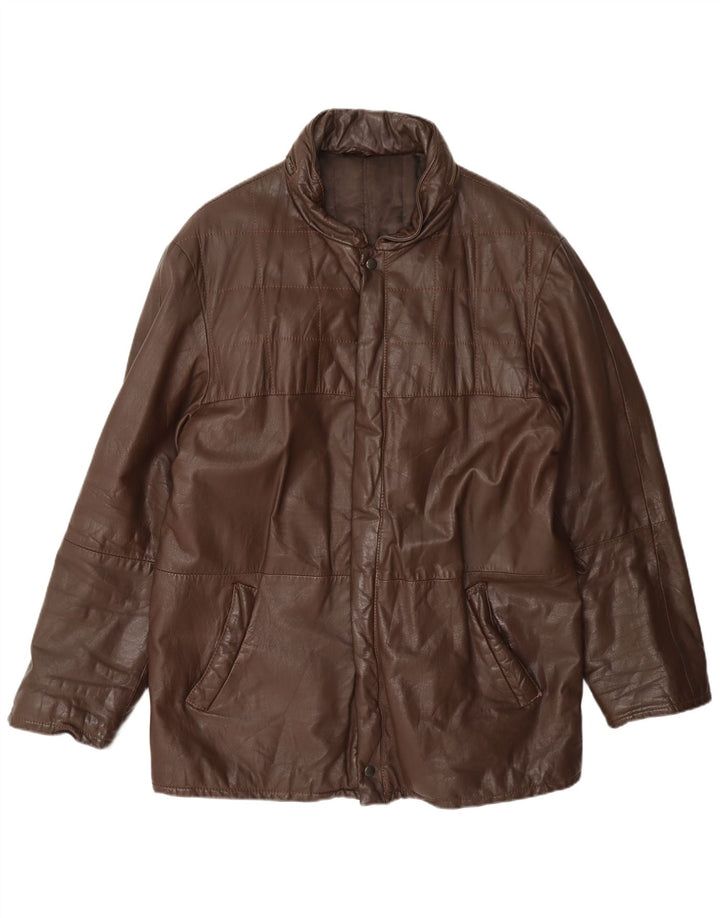 Vintage hombres chaqueta de cuero con capucha Reino Unido 38 marrón medio