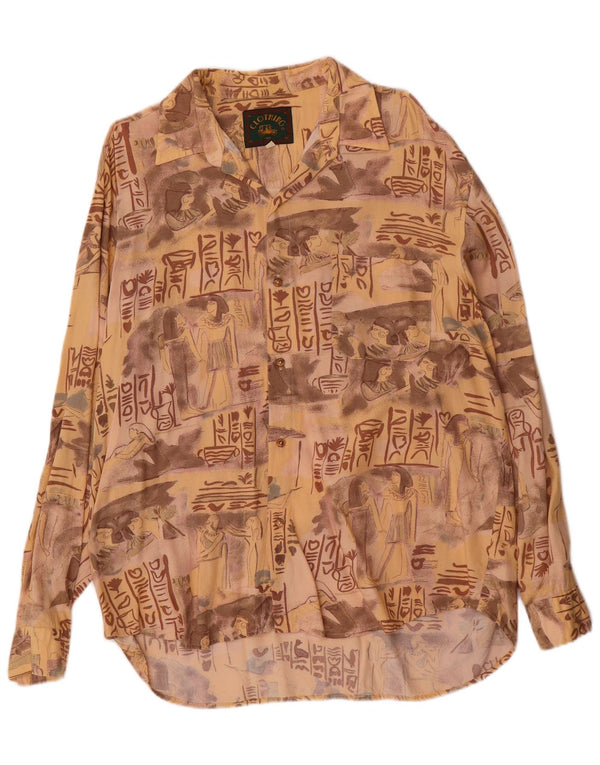 Camisa gráfica vintage para hombre XL Viscosa beige