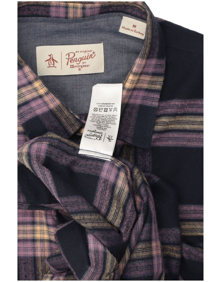 Camisa de franela Penguin para hombre Algodón a cuadros azul marino mediano