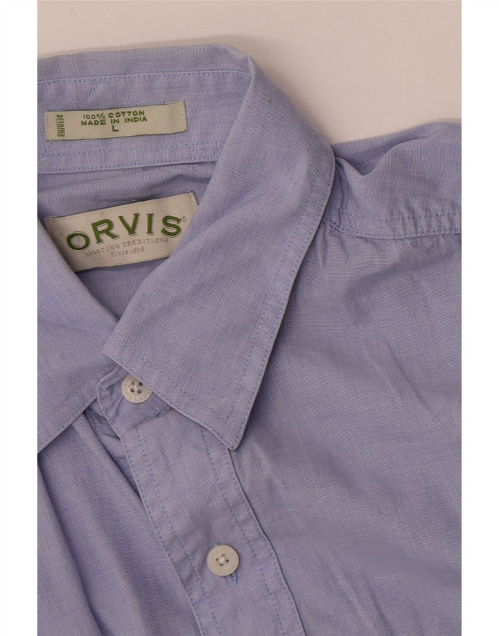 Camisa Orvis Hombre Grande Azul Algodón