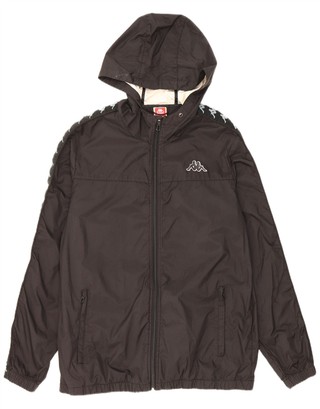 Kappa Chaqueta impermeable gráfica con capucha para hombre UK 38 Medium Black Nylon