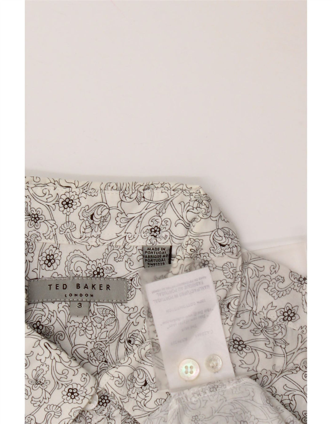 TED BAKER Camisa para hombre Talla 3 Algodón floral blanco mediano
