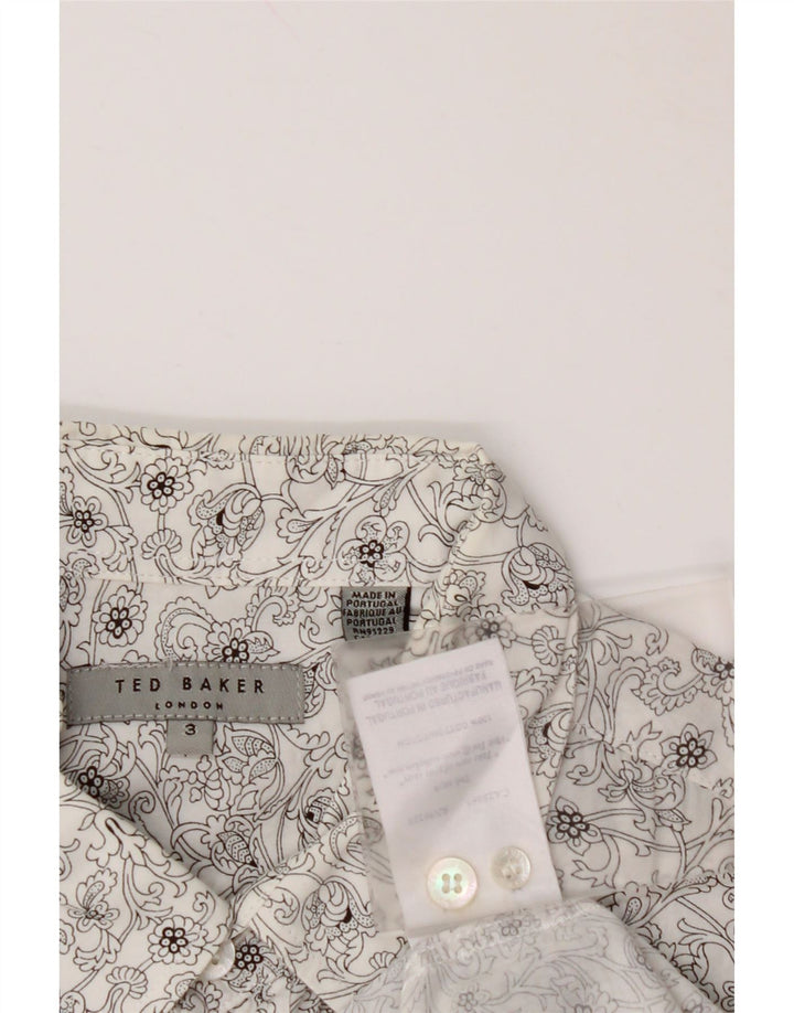 TED BAKER Camisa para hombre Talla 3 Algodón floral blanco mediano