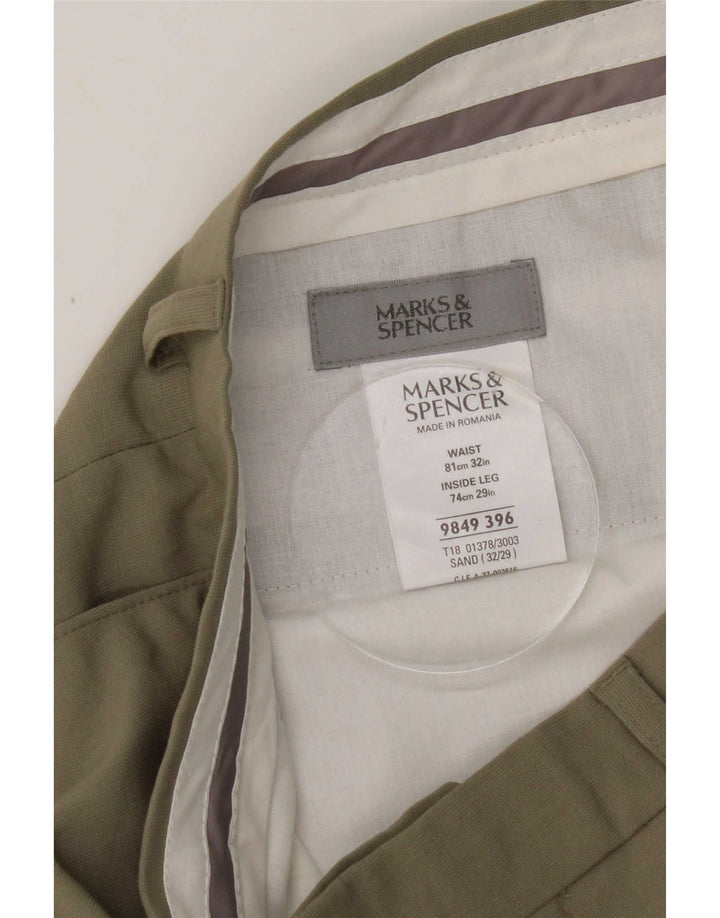 Marks & Spencer Pantalón de traje con pinzas para hombre W32 L29 Poliéster caqui