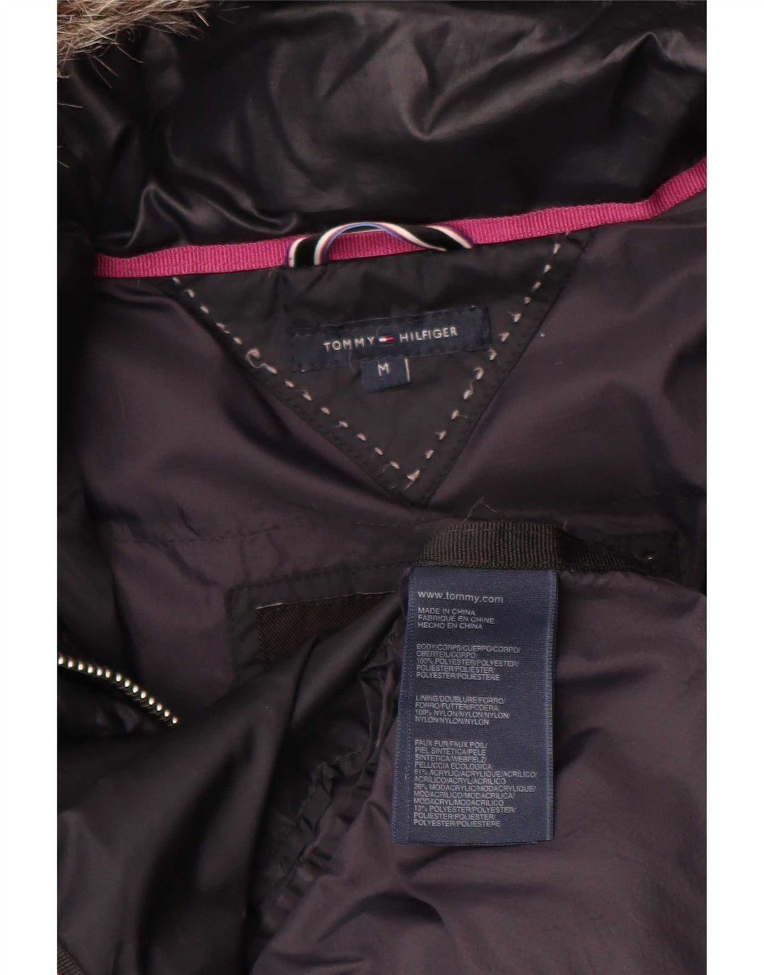 Tommy Hilfiger Abrigo acolchado con capucha para mujer UK 44 Poliéster azul marino mediano
