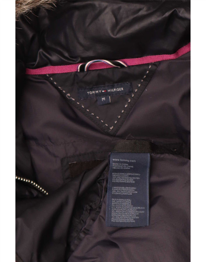 Tommy Hilfiger Abrigo acolchado con capucha para mujer UK 44 Poliéster azul marino mediano