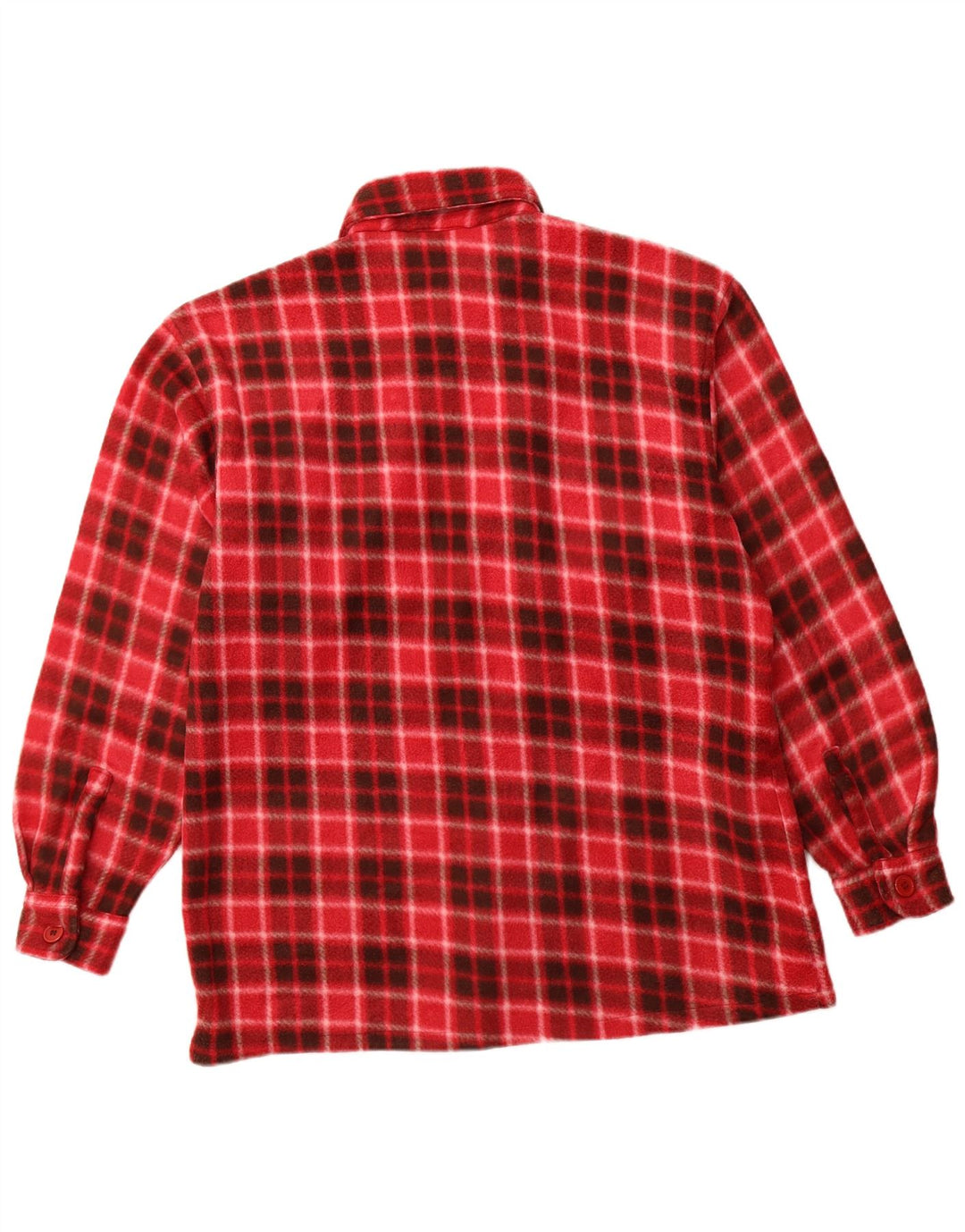 VINTAGE Camisa polar para hombre Poliéster a cuadros rojos grandes