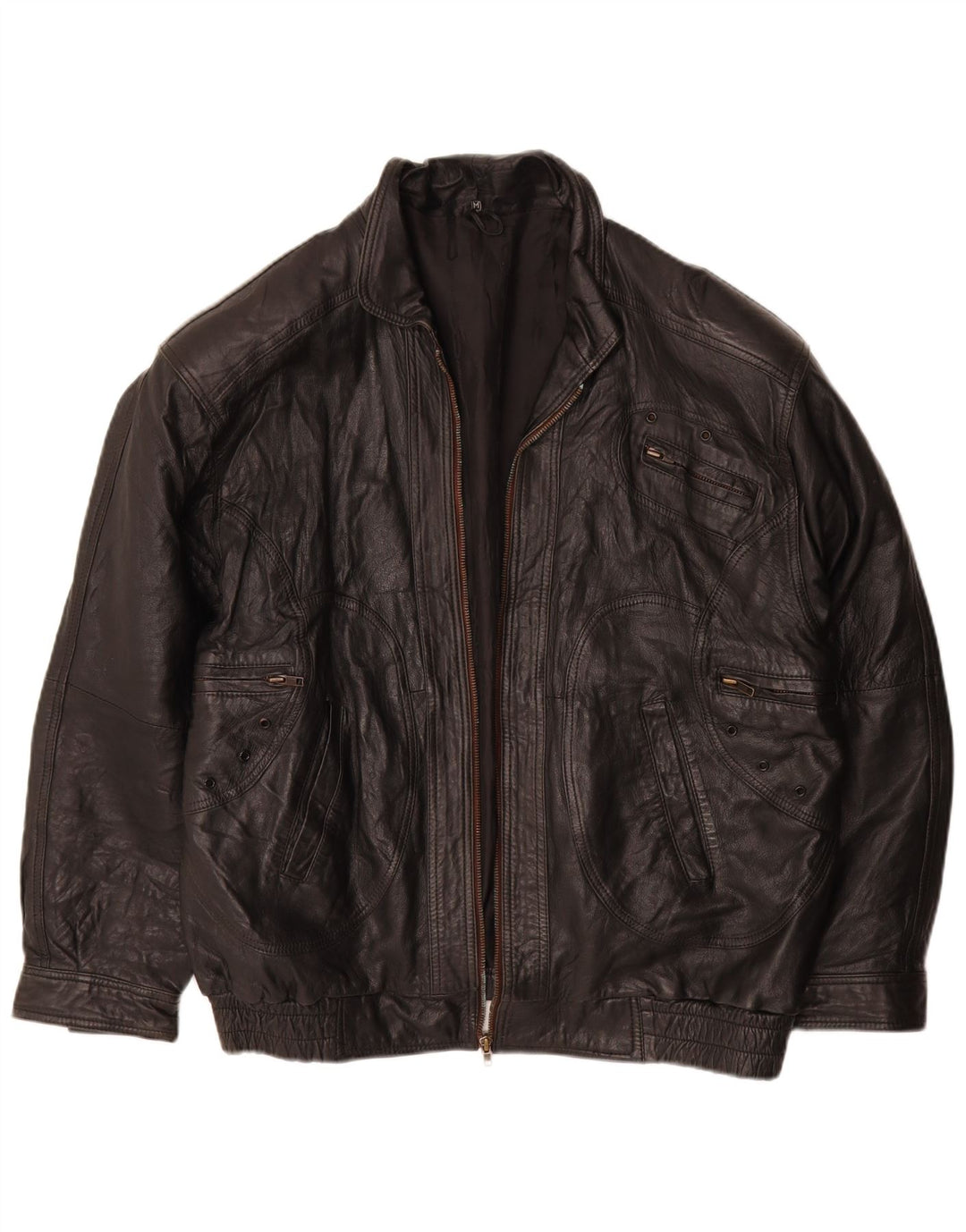 Vintage chaqueta de cuero para hombre Reino Unido 38 cuero negro medio