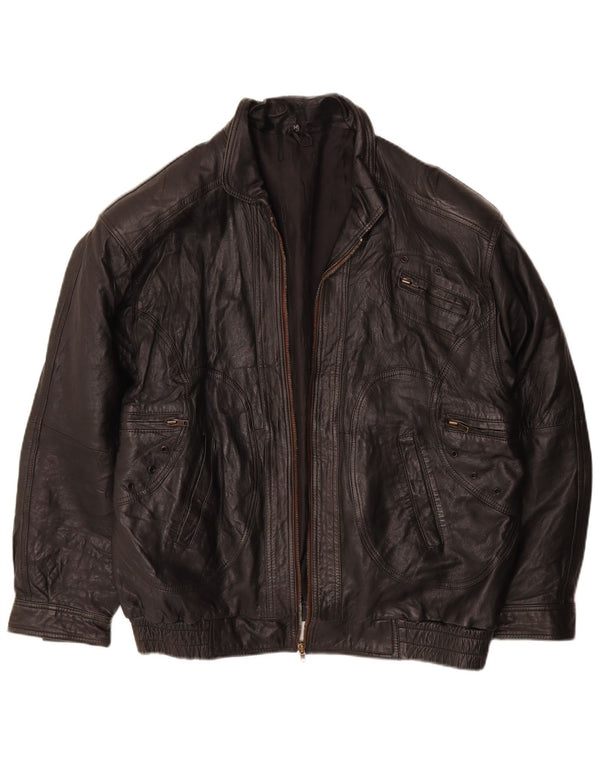Vintage chaqueta de cuero para hombre Reino Unido 38 cuero negro medio
