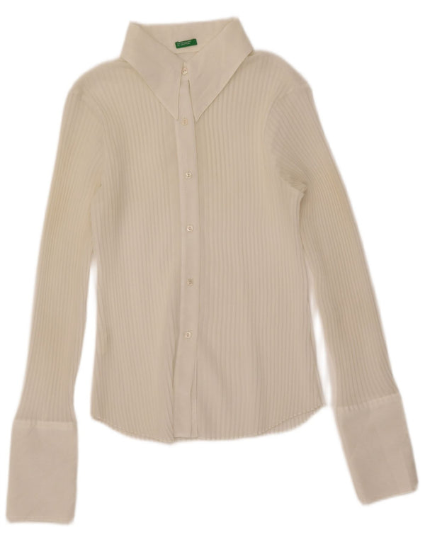 Benetton Camisa Extragrande Transparente Para Mujer UK 6 XS Poliéster Blanco Roto